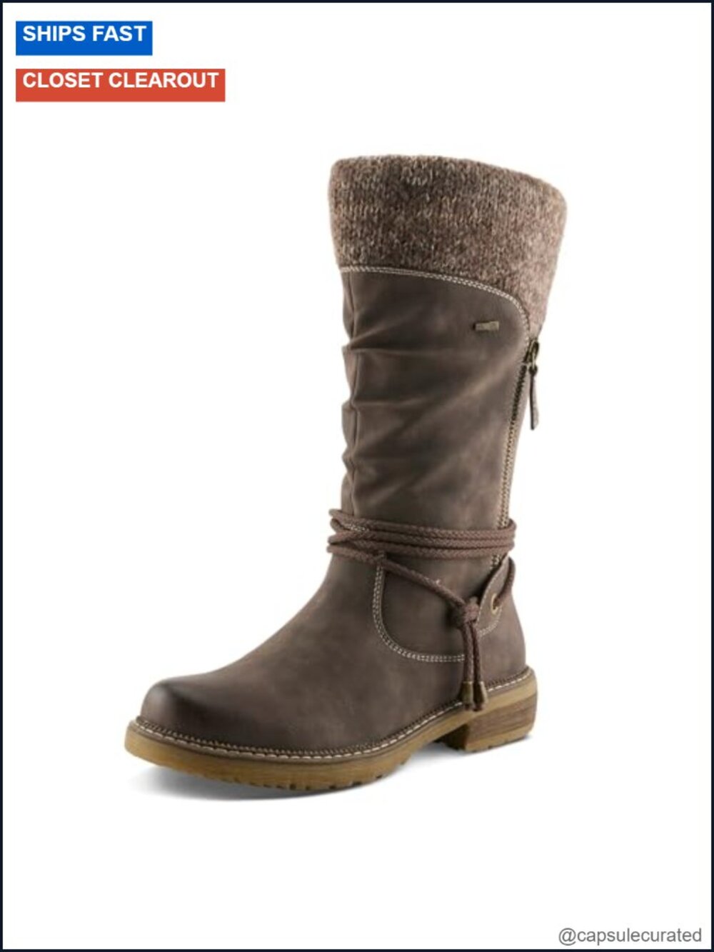 Women's Mid-Calf Boot with Faux Fur Lining and Low Heel